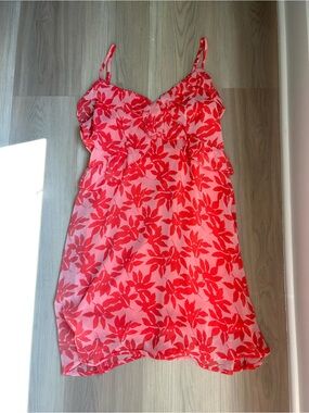 Francesca’s Miami Pink & Red Floral Ruffle Sundress - Size Medium